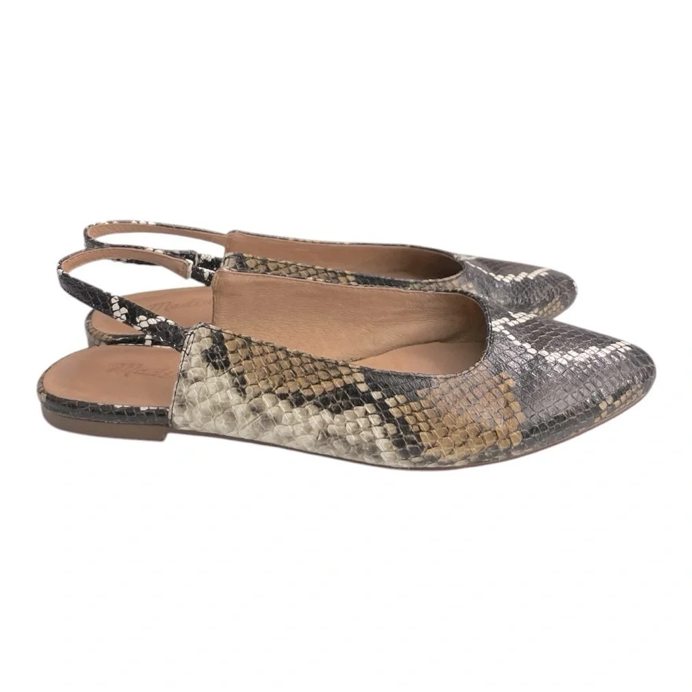 Madewell Margot Flats Brown Leather Snake Multi Print Slingback Shoes Size 7